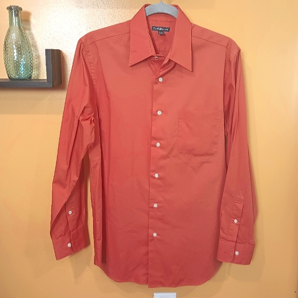 Croft & Barrow Orange Button Down Long Sleeve Single Breast Pocket Shirt Size S - Picture 3 of 9